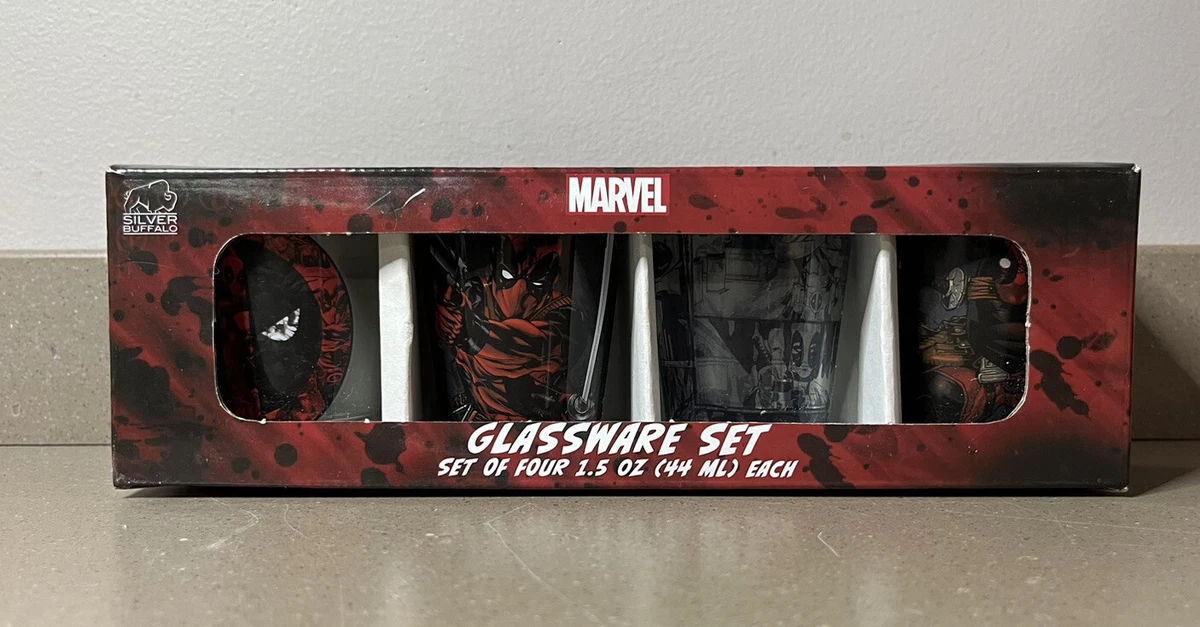 Marvel Deadpool 1.5oz Shot Glass Set of 4 glassware silver buffalo | eBay