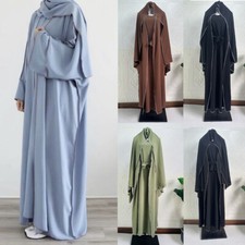 Dubai Women Muslim Open Abaya Maxi Dress With Scarf Sets 3 Piece Kaftan Robes
