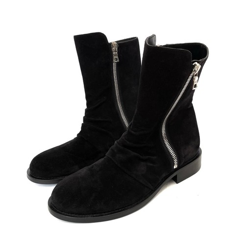 Amiri Skinny Stack Ruched Side Zipper Suede Chelsea Boots Size 9 42 Black - 第 1/11 張圖片