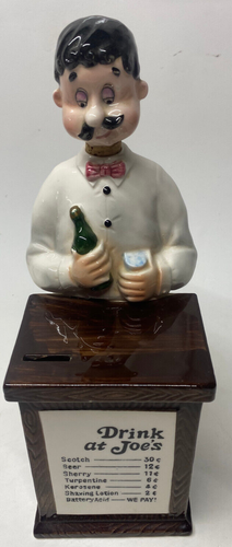 Ceramic Bank/Music Box "Drink at Joe's" Decanter Plays "Roll Out The Barrels"