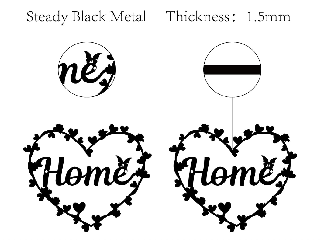 Black Metal Heart Wall Art Home Decor Wall Hanging Ornament Iron Word