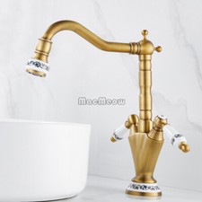 Luxury Two Handle Single Hole Bathroom Sink Tap Swivel Spout Ceramic Art Faucet