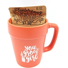 You Grow Girl Planter Coffee Mug Terracotta Plant Lady Themed Cup Home Decor New