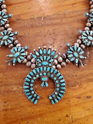 Vintage Squash Blossom Necklace of Turquoise and Silver – Turquoise & Tufa