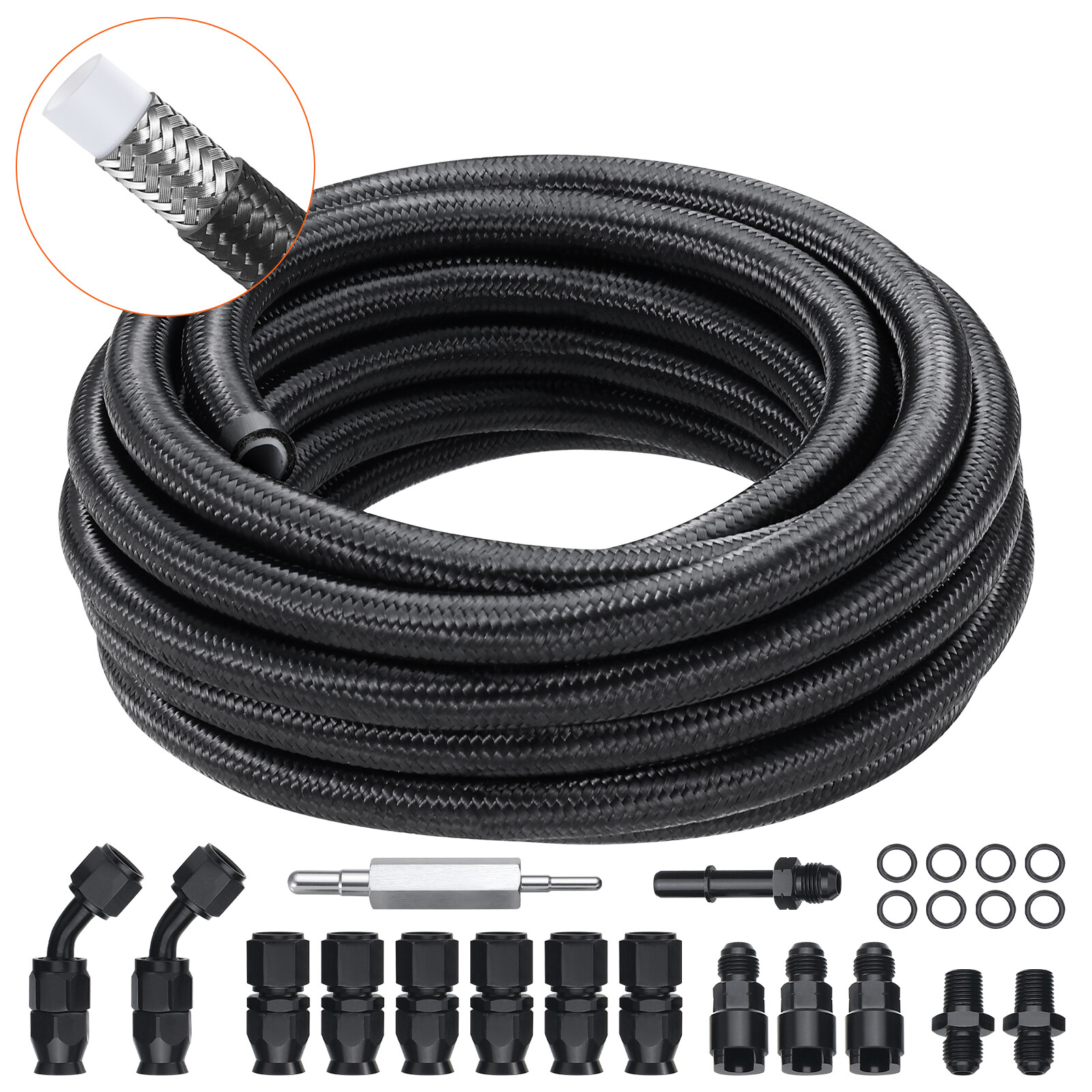 VEVOR 6AN 25 FT Kit Tubo Carburante Acciaio Inox Nylon 15 Raccordi per Tubo