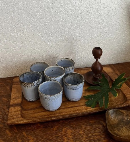 Vasos de cerámica de gres artesanal azul marrón firmados BMS - Juego de 6 - Imagen 9 de 10