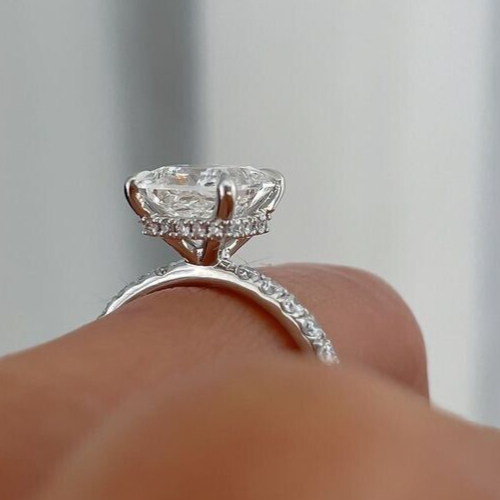 Princess Cut 7MM Moissanite Hidden Halo 925 Sterling Silver Memorable Gift Ring - Imagen 4 de 9