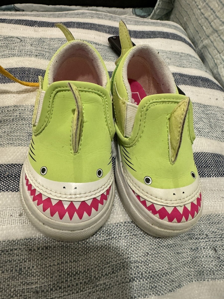 Vans Slip On Lime Green Shark Skate Sneakers Kid's Size