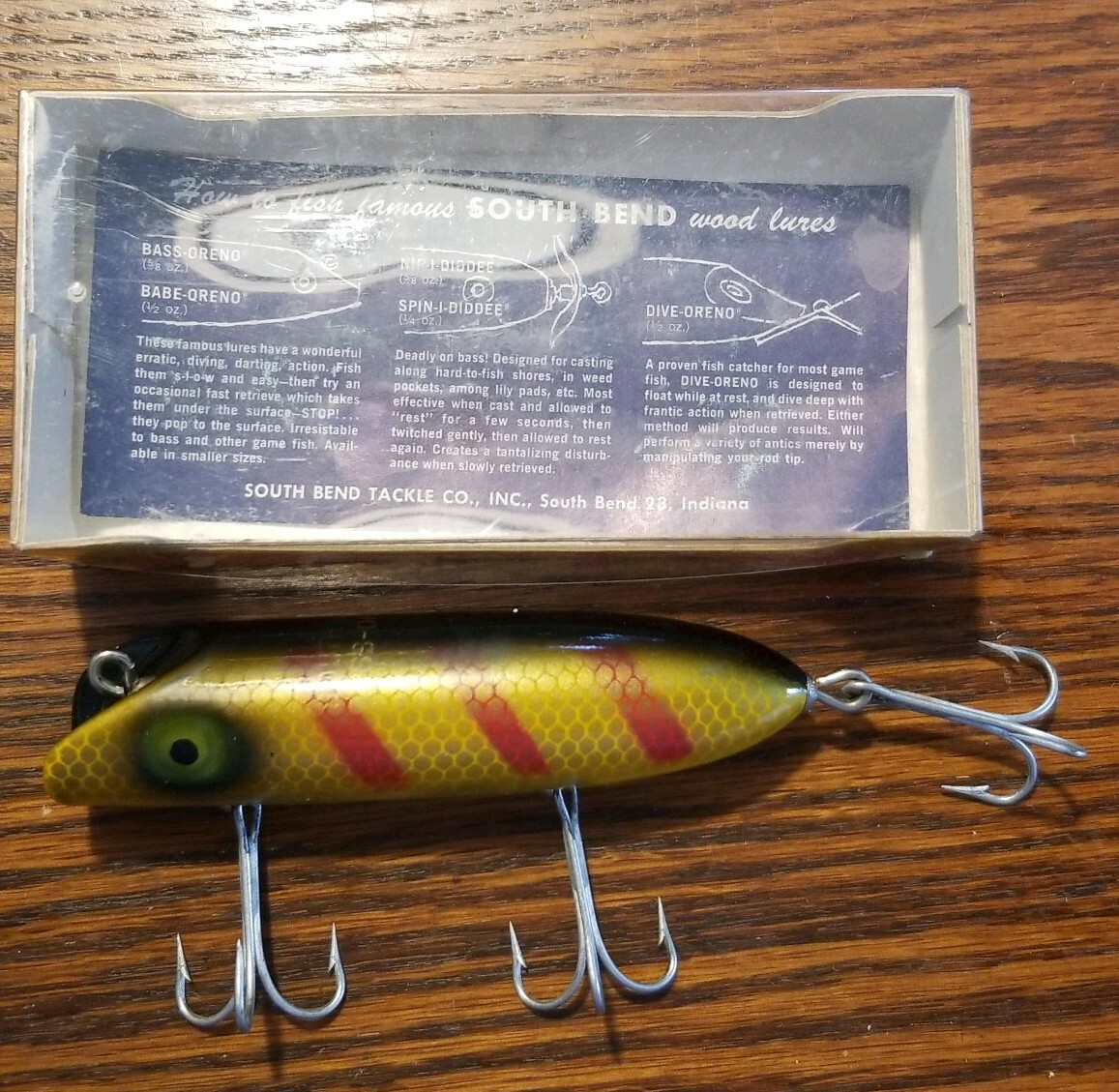 South Bend Bass Oreno Fishing Lure 973 YP Original Box antique