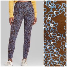 Wild Fable Size Large High-Rise Leggings Brown  Blue Retro Floral NWT