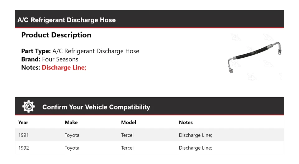 Manguera de descarga de refrigerante aire acondicionado Toyota Tercel 1991-1992 4 estaciones Foto 2 de 4