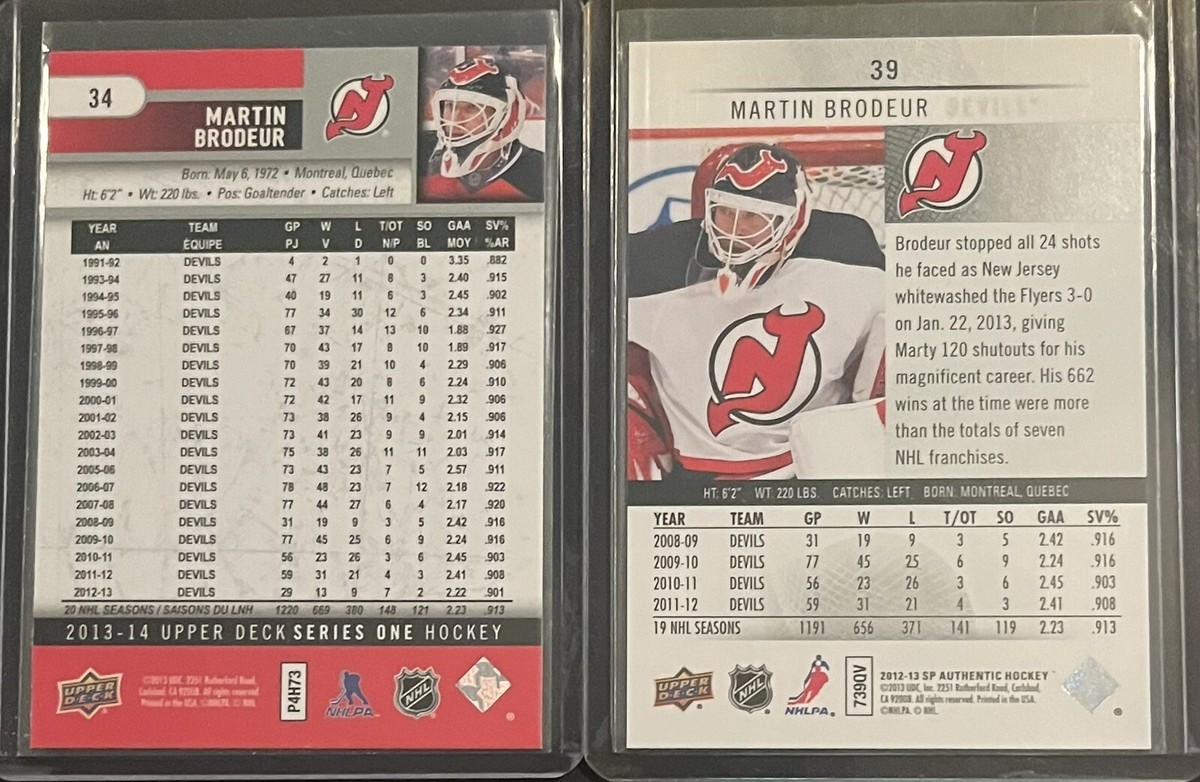 2) 2013-14 MARTIN BRODEUR UPPER DECK #34 2012-13 SP