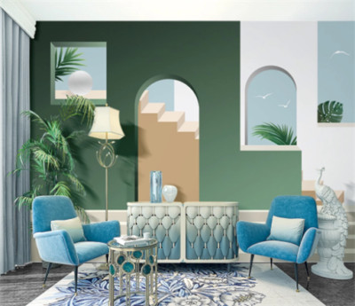 3D Simple Arch Plant Self-adhesive Removeable Wallpaper Wall Mural
