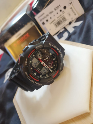 BRAND NEW AUTHENTIC CASIO G-SHOCK RED, BLACK, AND WHITE CHRONOGRAPH GA100-1A4