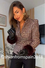 ZARA NEW WOMAN HAIRY CUFF STRUCTURE BLAZER JACKET BORDEAUX/ECRU 2289/649/097
