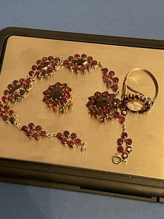 Set gioielli originale con granato bracciale orecchino anello oro 333 17 30 grammi