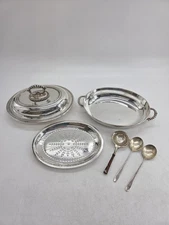 Mappin & Webb Prince's Silver Plated Oval Serving Dishes & Spoons 1 missing Lid