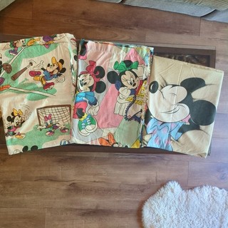 Vintage Disney Mickey Minnie Mouse Single Bed Set 2 flat sheets & 1 duvet cover