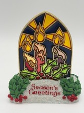 Stained Glass Window Holiday SEASONS GREETINGS Sun Catcher Table Shelf Decor 5  