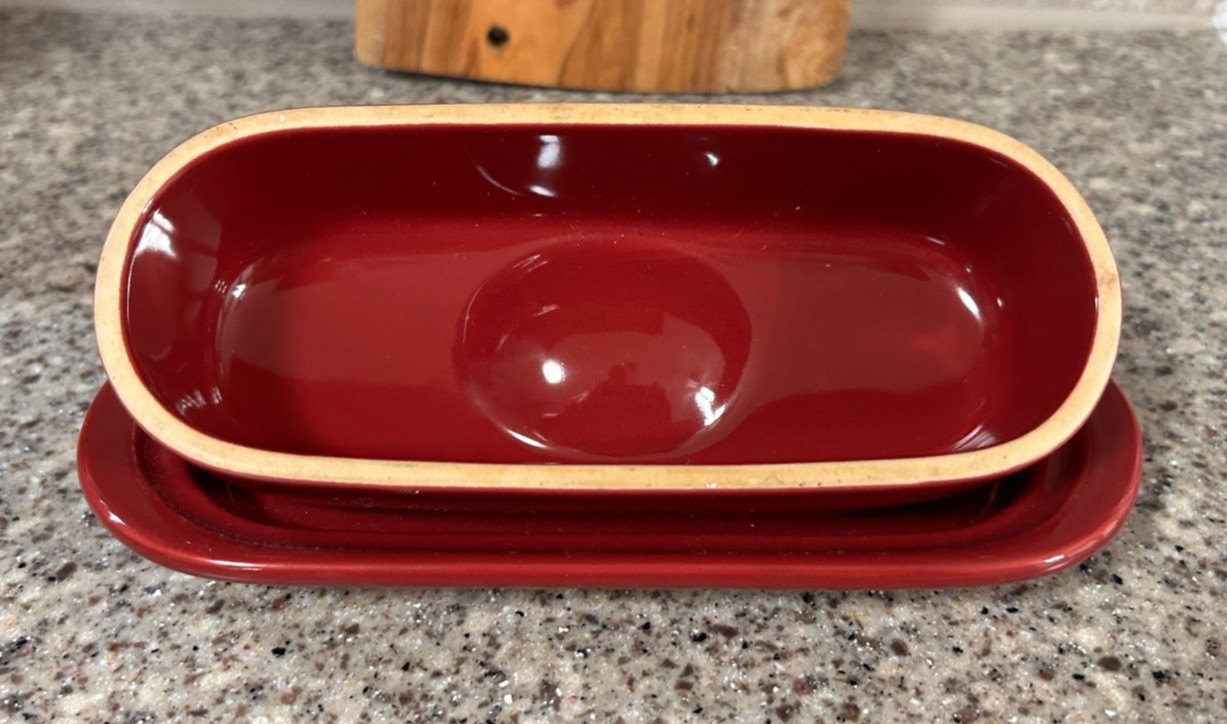 Chantal~Deep Red~Ceramic~Butter Dish~Full Size~2Pc image 2