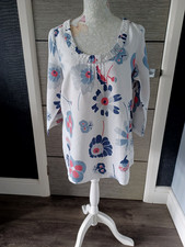 Ladies Boden 100% Linen 3/4 Sleeve White Patterned Tunic Top UK 16