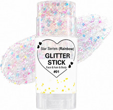 Rainbow White Hair Glitter Stick for Kids, Face Body Glitter Stick for Halloween