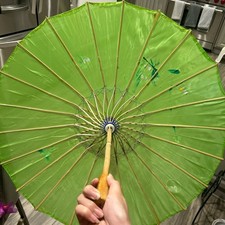Handmade green floral vintage parasol, made of bamboo and perfect for summer