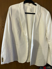 J.CREW Women's White Linen Blazer Jacket Button Front Solid Long Sleeve size 1 8