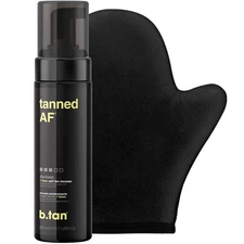 b.tan Dark Self Tanner Kit Get Tanned Bundle Self Tanner Mousse w/Tanning Mitt