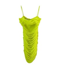 HOUSE OF CB ELLA NEON GREEN RUCHED ORGANZA MESH MINI DRESS L 