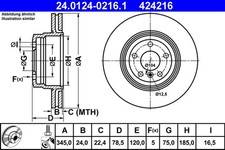 2x ATE Bremsscheibe 24.0124-0216.1 f�r BMW X6 X5 E71 E70 E72 F15 F16 F86 F85