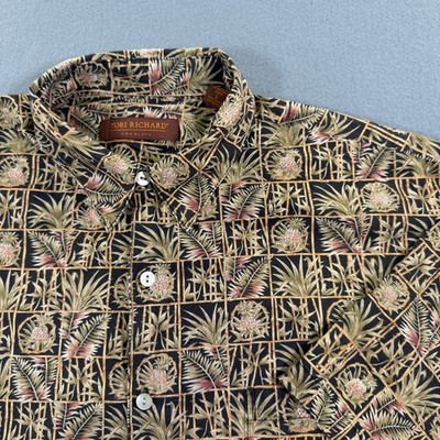 Tori Richard Mens L Cotton Lawn Pineapple Tropical Shirt Brown Made in USA