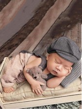 Newborn Photography Props: Grey Gentleman Suit with Hat  Suspender Pants - U...