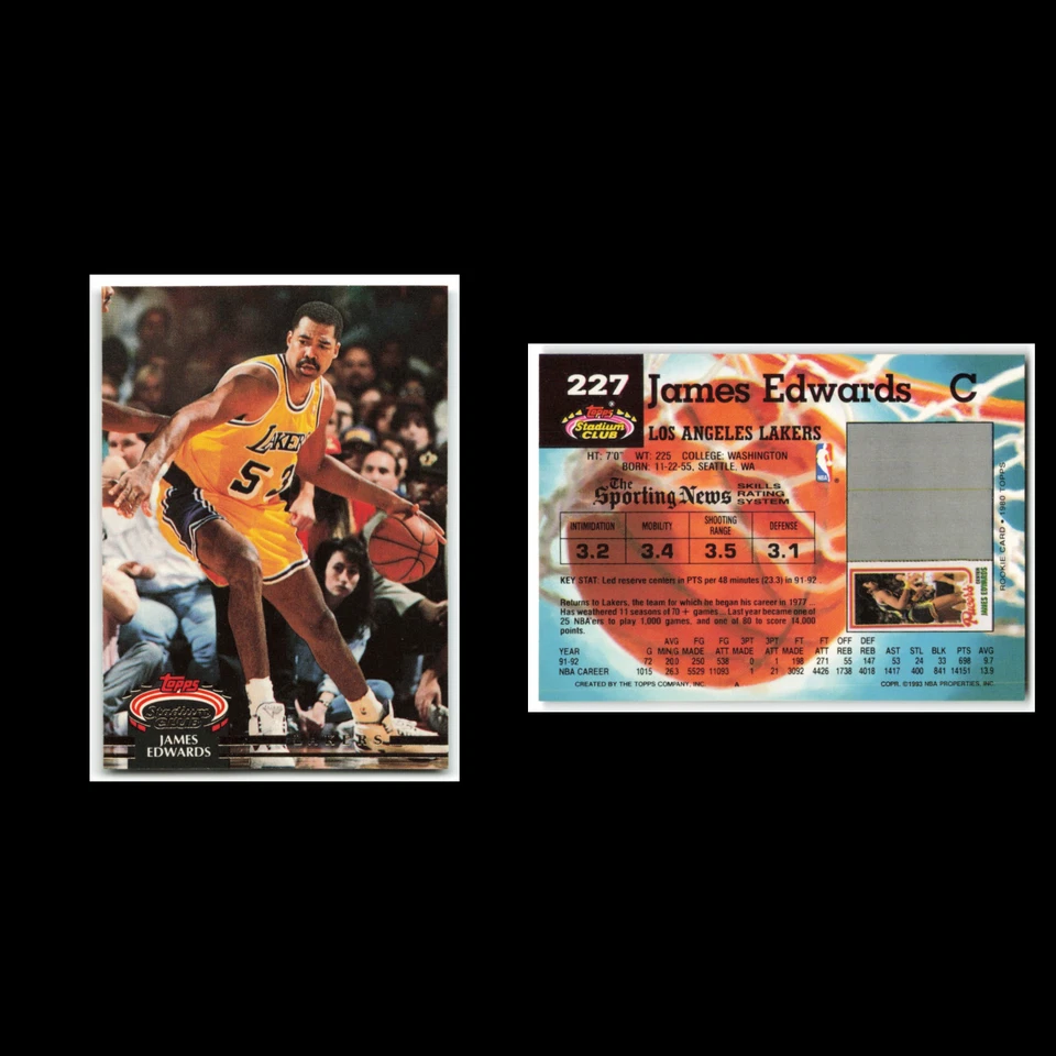 James Edwards #227 1992 Topps Stadium Club Los Angeles Lakers Basketball Card NM - Image 3 of 3