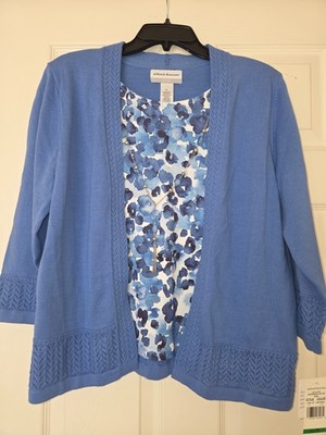 Alfred Dunner Blue and White Floral Sweater and Blouse Women's Size PL