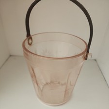 Vintage Różowe Depression Szkło Trawione Kwiatowy wzór Wiadro na lód EUC