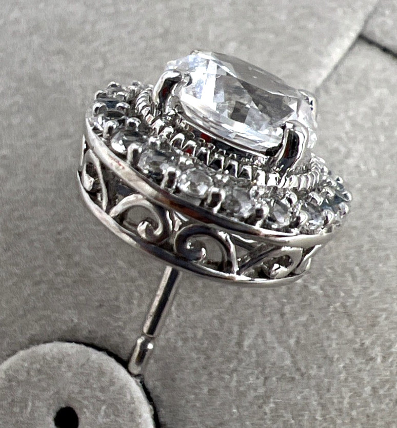 Brand New Zales Jewelers 925 Sterling Silver Lab Created White Sapphire Earrings