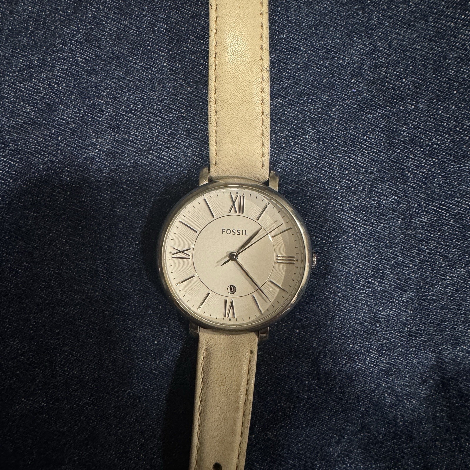 Fossil Jacqueline White Dial Leather Strap Womens Watch ES3793