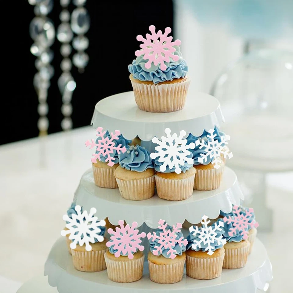 60Pcs Edible Snowflake Cupcake Toppers Edible Wafer Paper Winter Frozen Theme Sn - Image 4 of 4