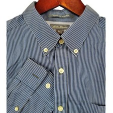 Eddie Bauer Mens TL Tall Blue Striped Wrinkle Free Button Down Long Sleeve Shirt