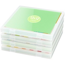 12x12 Paper Storage, 4-Pack Craft Organizers and Storage Box, Plastic Scrapbo...