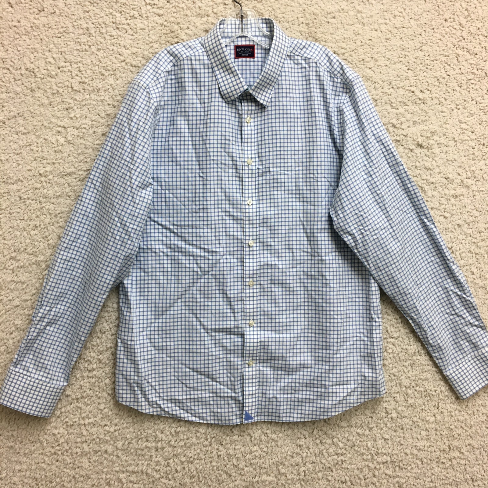 UNTUCKit Button Up Shirt 2XL Adult Tall Blue Slim Fit Wrinkle Free Plaid Mens