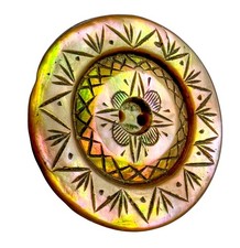 Antique Shell Button Whistle Engraved Etched Mother Of Pearl Iridescent Gold 1&rdquo;