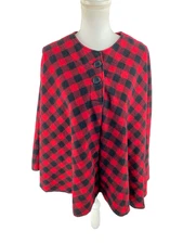 Stormy Kromer One Size Huron Poncho Wool Blend Buffalo Plaid Red