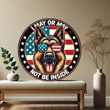 2D Flat, 8inch Round Aluminum German Shepherd and American Flag Logo- Patriotic