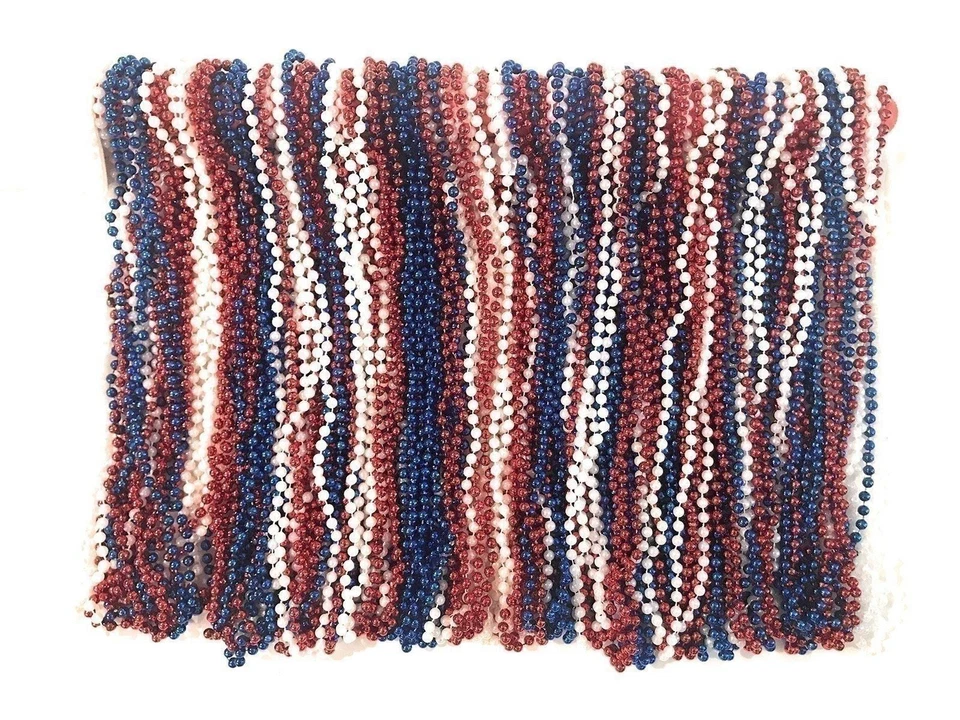Mardi Gras бисер красный, белый, синий - 33 дюйма 7 мм, 10 дюжин, 120 штук - Изображение 2 из 4
