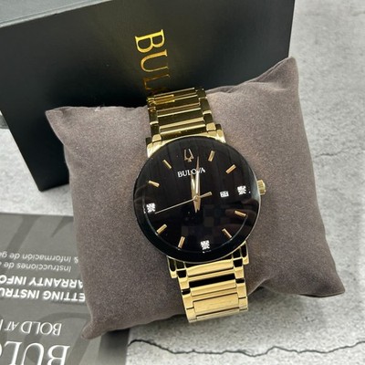 Bulova Futuro Modern 97D116 Diamond Black Dial Gold-Tone Men's