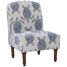 Linon hawksbill wood upholstered accent chair in blue