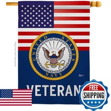 US Navy Veteran House Flag Double-Sided Made In USA 28 X 40