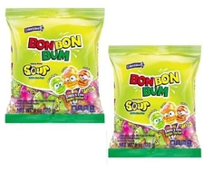 Bon Bon Bum Sour Lollipops W/Bubble Gum Center (2- packs of  12  = 24 Count )